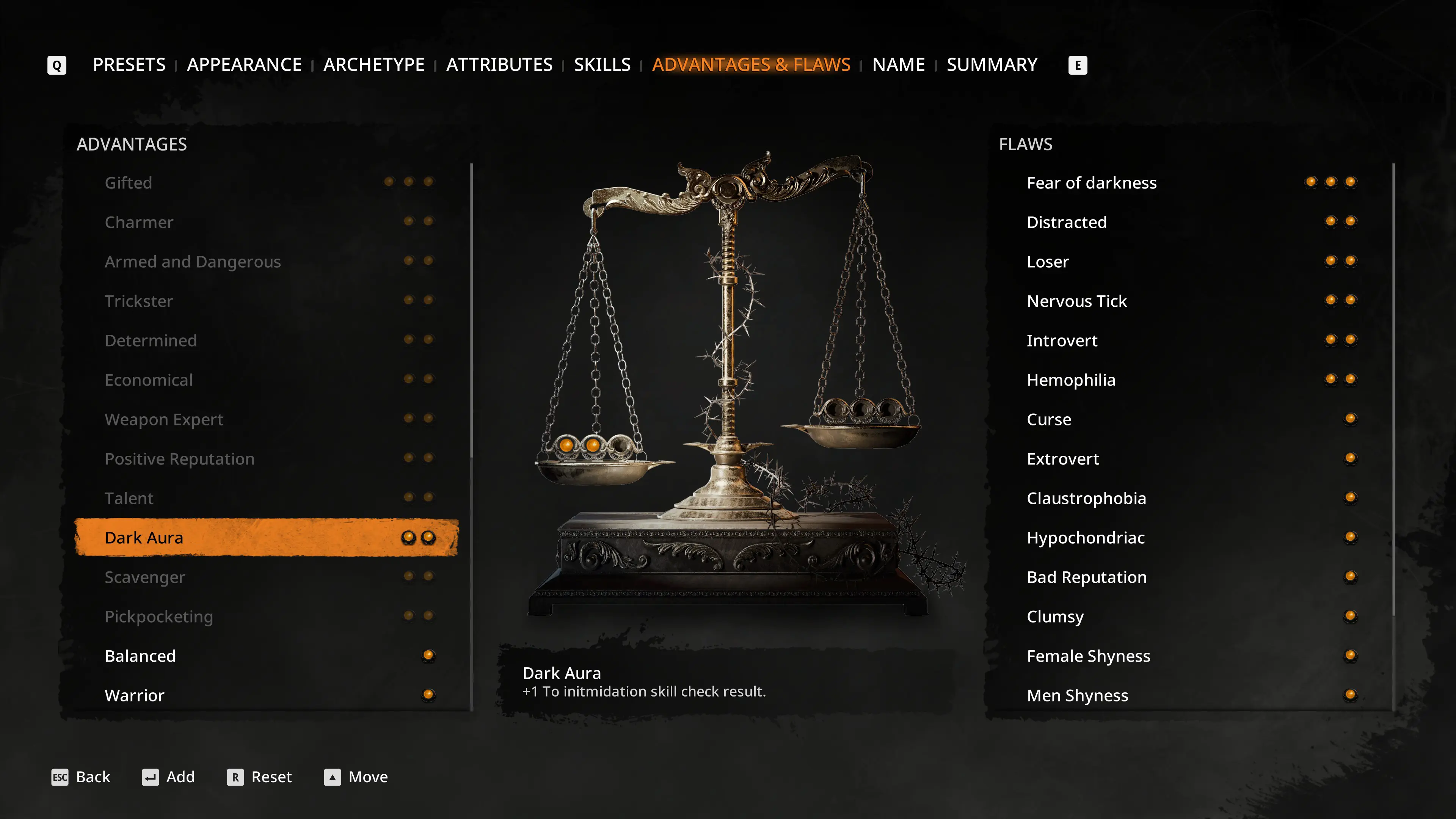 Character creation screen in Hunter: The Reckoning – Deathwish