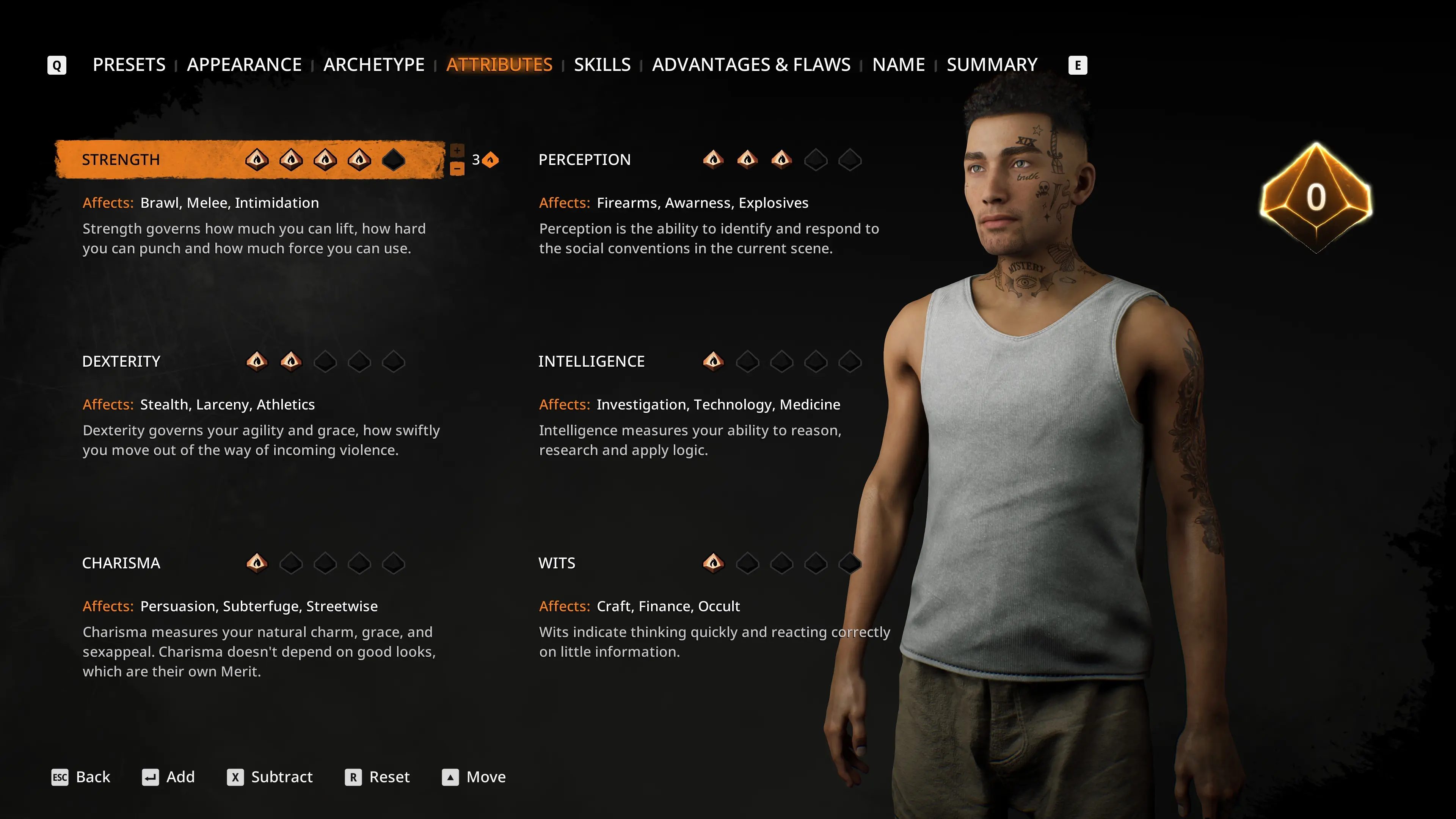 Character creation screen in Hunter: The Reckoning – Deathwish